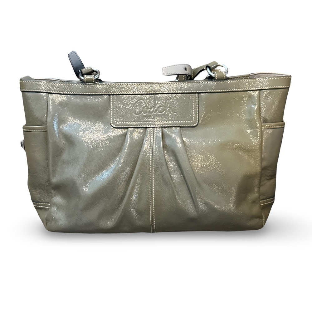 Vintage Coach Metallic Olive Leather Tote